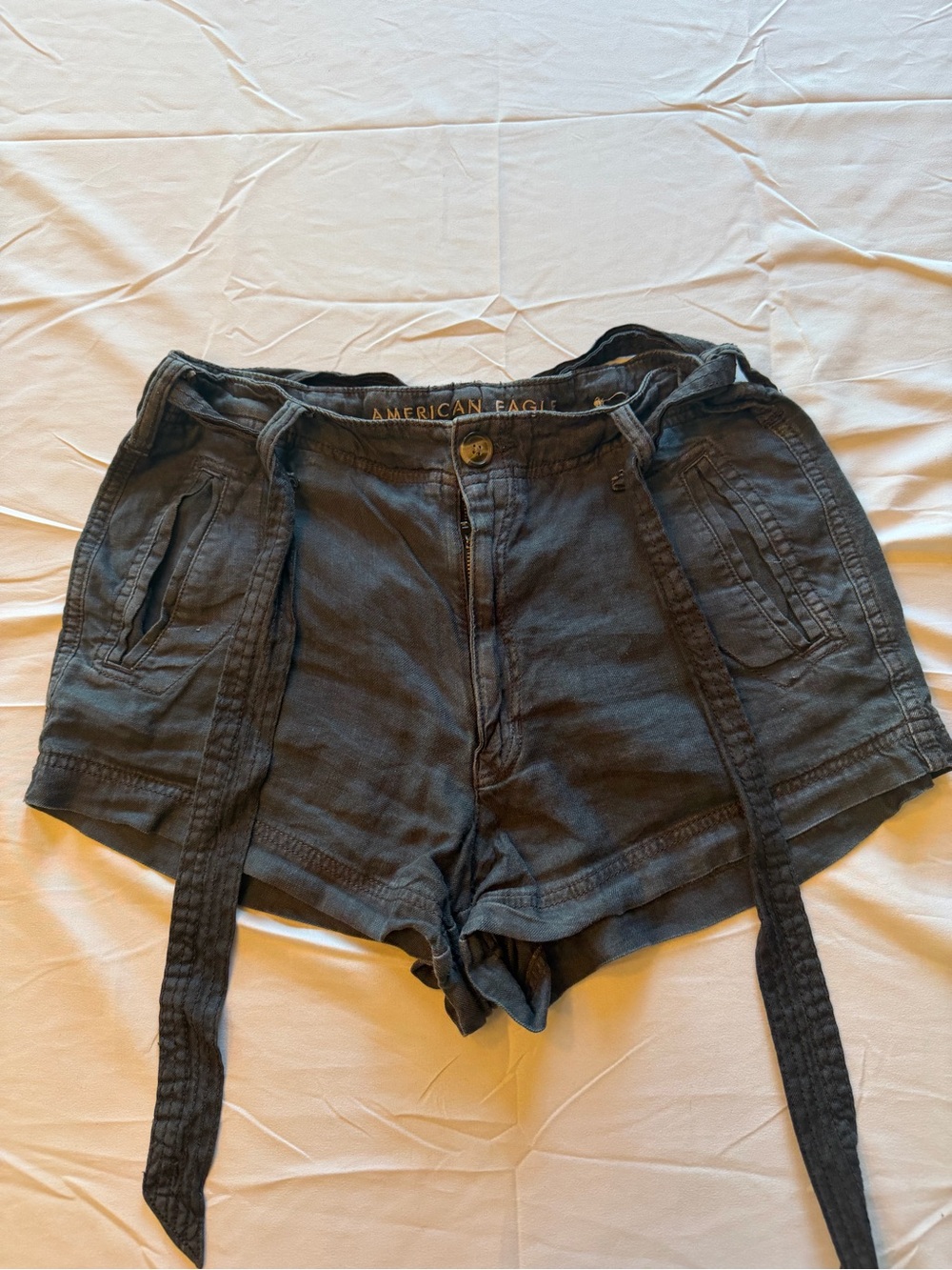 American Eagle Outfitters charcoal black tie-waist cargo shorts